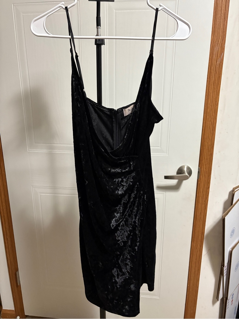 Material Girl Black Velvet Cowl Slip Mini Dress
